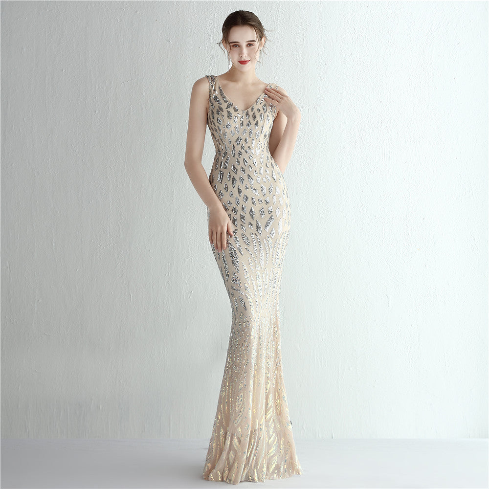 Gradient Sequin Ladies Cocktail Elegant Figure Flattering Long Sequined Queen Dinner Fishtail