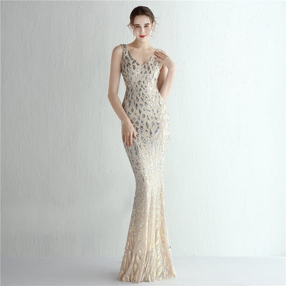 Gradient Sequin Ladies Cocktail Elegant Figure Flattering Long Sequined Queen Dinner Fishtail