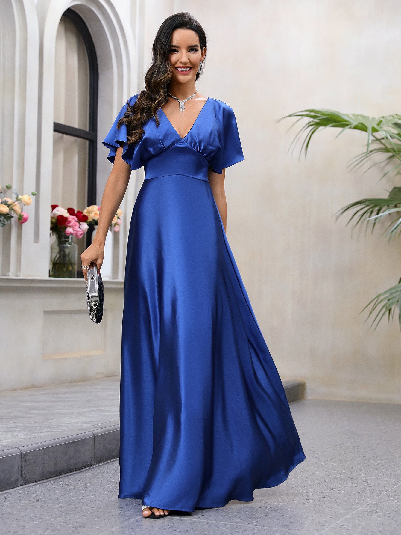 Robe d'été en Satin pour femmes, vêtements, col en V, taille Design, robe élégante et gracieuse