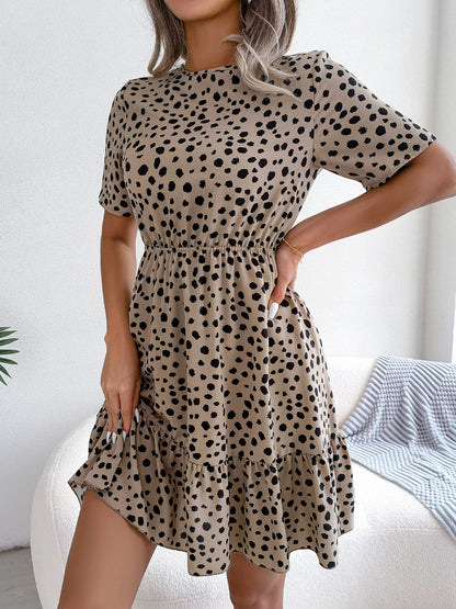 Spring Summer New Casual Polka-Dot Cinched Ruffled Large Swing Dress Women Clothing Tiered Dress