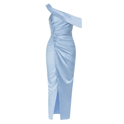 Robe d'été populaire sexy épaule oblique simple à la mode avec fente latérale robe imprimée pour femmes robe