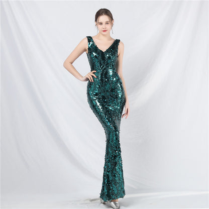 Robe de soirée longue à paillettes colorées