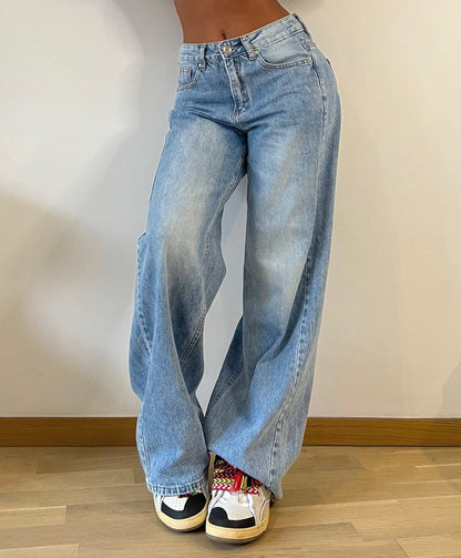 Pantalon rétro long à jambes larges, jean sexy ample à jambes larges, taille haute pour femme