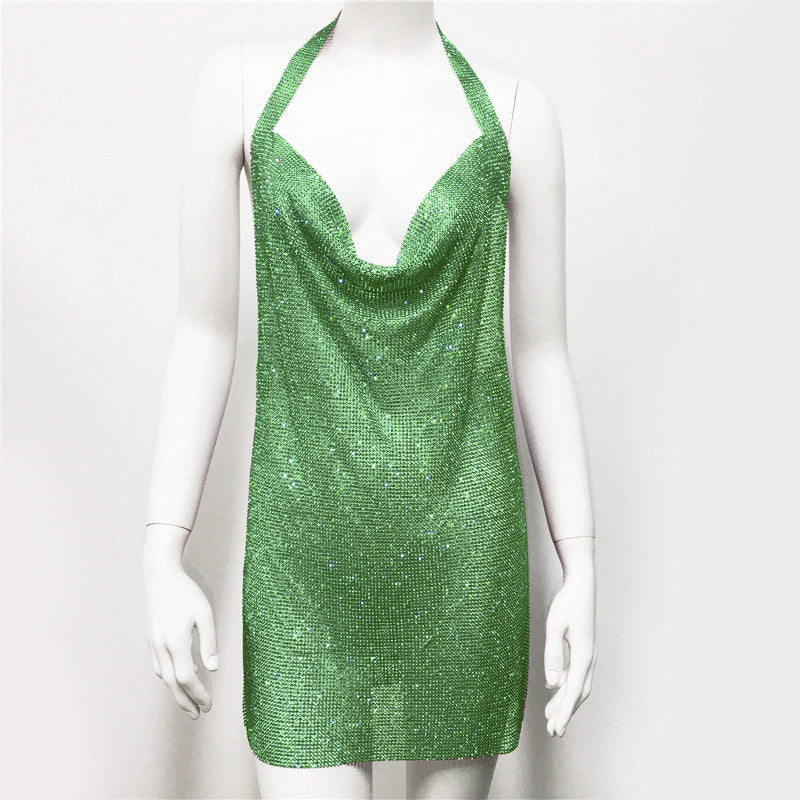 Vêtements pour femmes en métal strass bretelles sexy fête discothèque robe douce et épicée