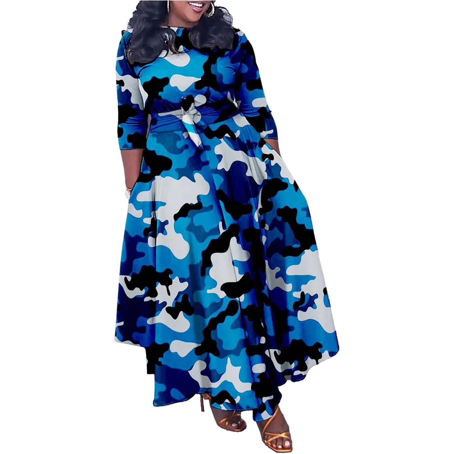 Robe sexy à lacets, coupe ajustée, imprimé camouflage, grande taille, serrée