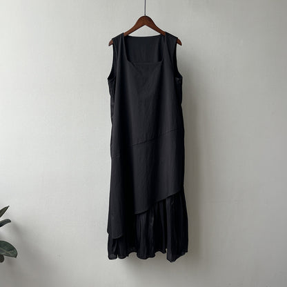 Irregular Asymmetric Hem Stitching Vest Dress Summer Simplicity Casual Long Dress