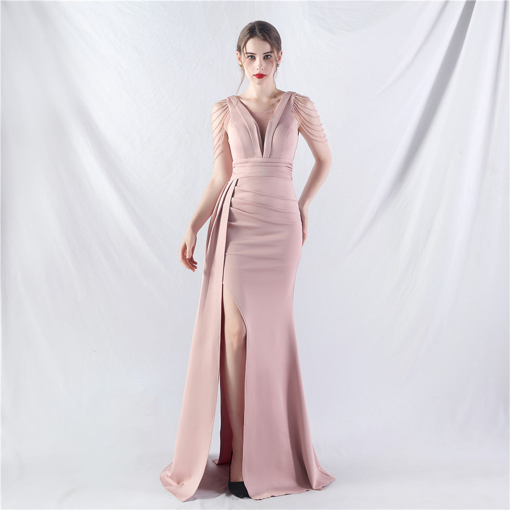 Total Satin Folding Craft Craft Beaded Evening Dress