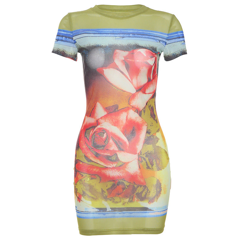 Summer Sexy Girls Slim Fit Slimming Printed Hip Wrapped Dress