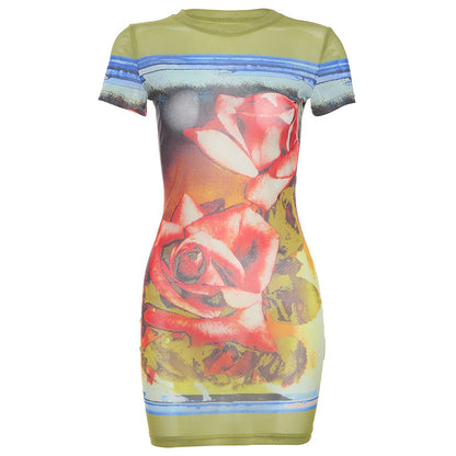 Summer Sexy Girls Slim Fit Slimming Printed Hip Wrapped Dress