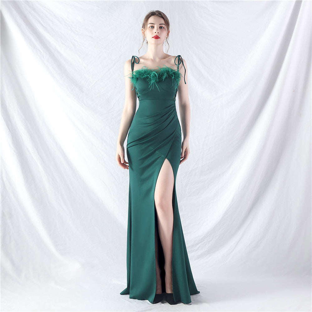 Robe de soirée en satin ajustable avec ceinture à double reliure et passants de ceinture