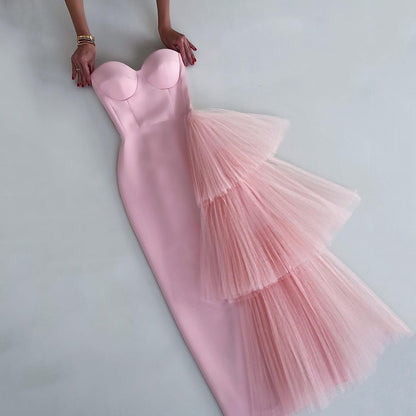 Robe une pièce à bandes, robe d'été élégante, coupe ajustée, sexy, taille haute, robe de soirée, haut tubulaire, robe en tulle