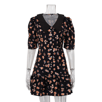 Vestido Floral de verano para mujer, vestido francés de manga corta con cuello, cintura ajustada, adelgazante, corte en A