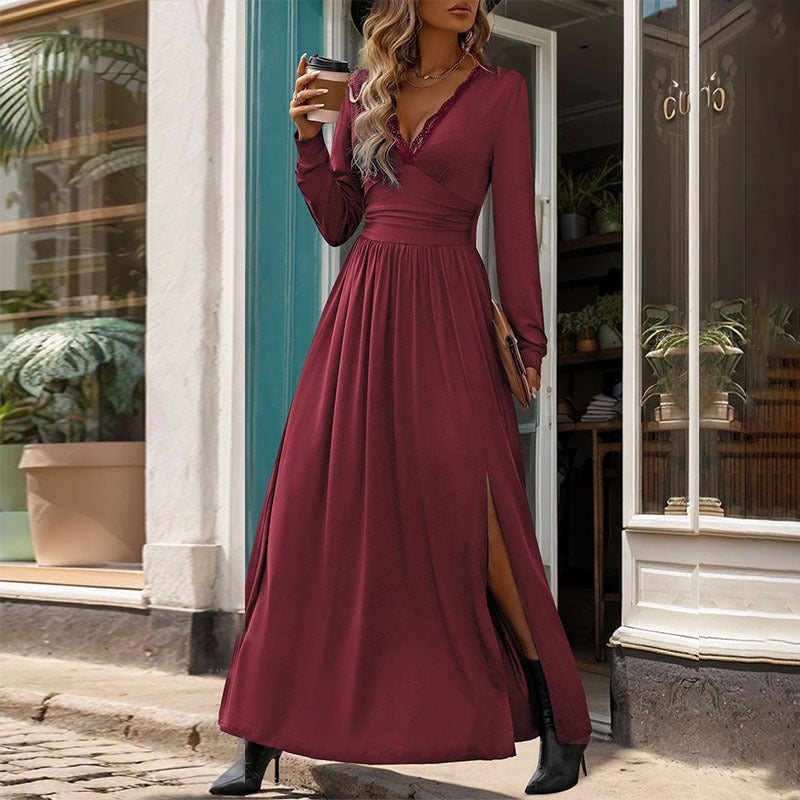 Robe Slim fendue de couleur unie pour femmes, vêtements d'automne