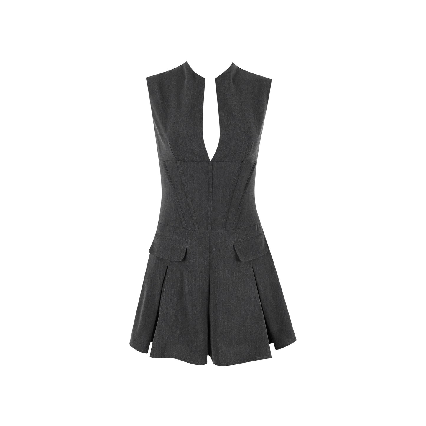 Office Women Commuting Wear Dress Sexy V neck Pleated Dress Boning Corset Slim Sleeveless Dress for Women