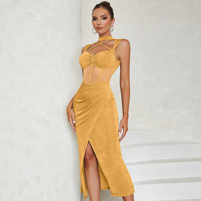 Robe d'été simple et sexy à bretelles irrégulières, coupe slim asymétrique, robe longue de soirée