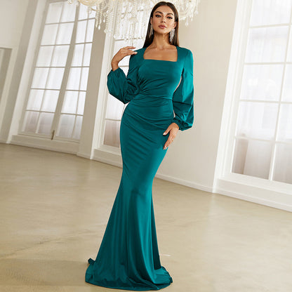 Robe de soirée élégante en satin de luxe pour femme, fourreau en queue de poisson, petite robe traînante