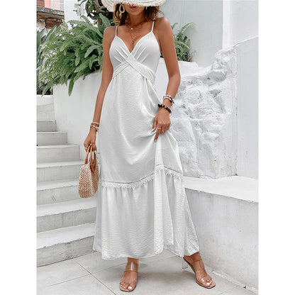 Robe de vacances blanche pour femmes, ample, amincissante, dos nu, Sexy