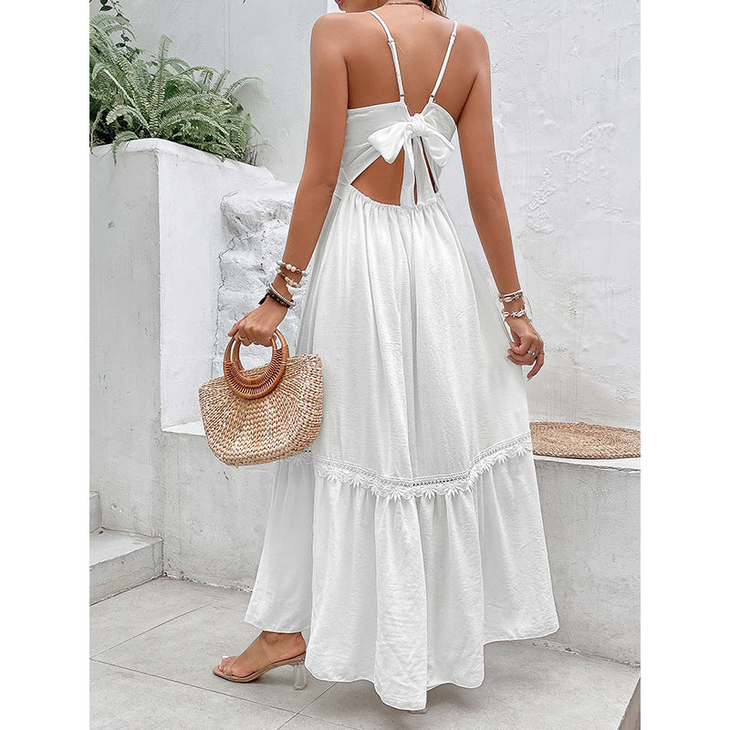 Robe de vacances blanche pour femmes, ample, amincissante, dos nu, Sexy