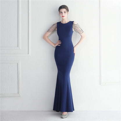 Beaded Bridesmaid Guest Wedding Celebration Long Fish Tail Dress