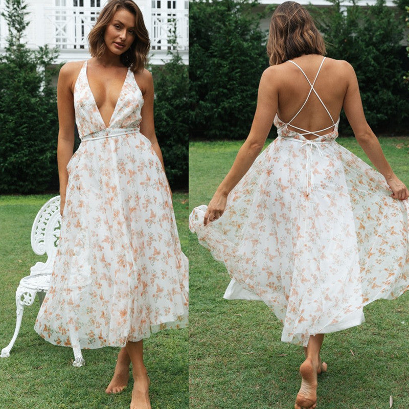 Vestido estampado de verano para mujer Vestido sin mangas para vacaciones en la playa