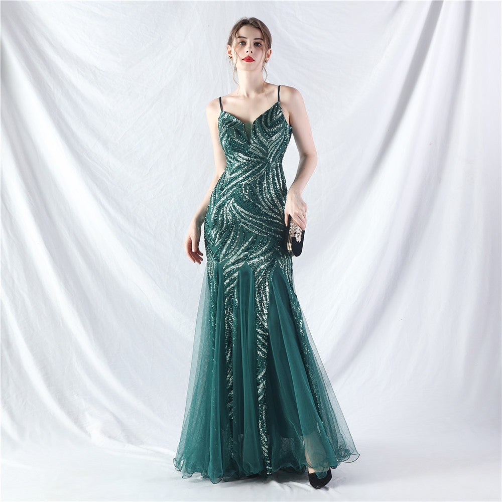 Robe de soirée camisole en maille à coutures et paillettes laminées