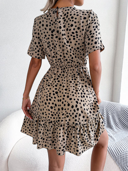 Spring Summer New Casual Polka-Dot Cinched Ruffled Large Swing Dress Women Clothing Tiered Dress