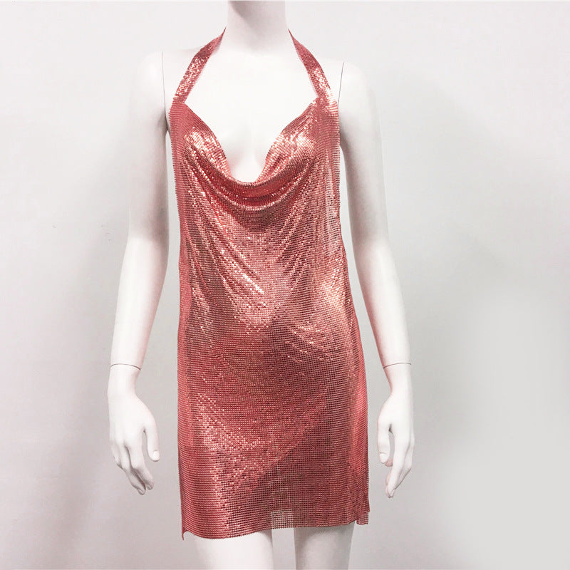 Vêtements pour femmes Robe à sequins en métal Robe sexy de soirée en boîte de nuit Robe sexy à enfiler