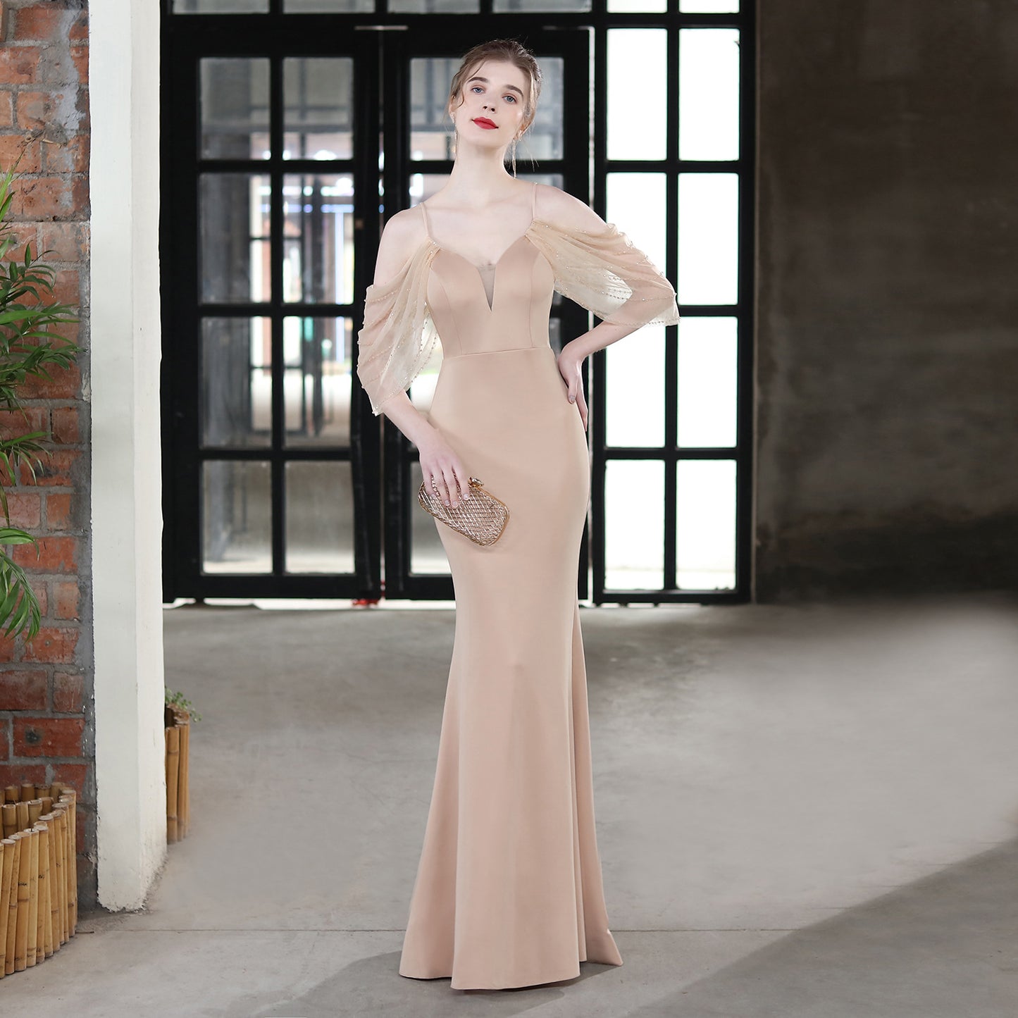 Wedding Toast Dress Bride Long Sling Appreciation Dinner Slim-Fit Fishtail Car Model Exhibition Dress Formal Gown