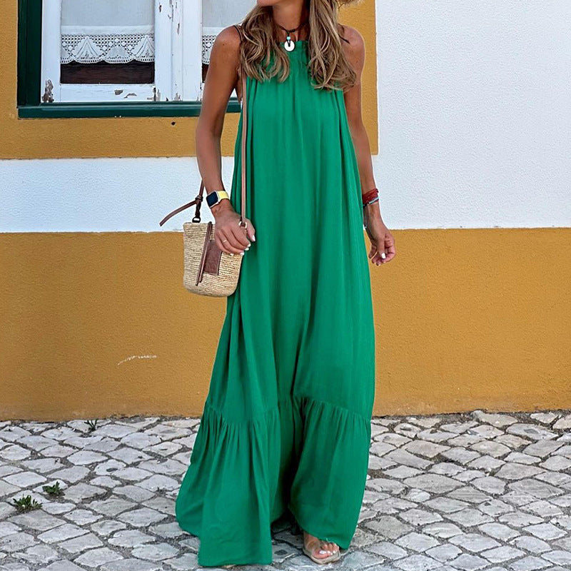 Vestido largo de playa sin mangas con cuello halter para mujer primavera verano