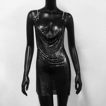 Dress Sexy Drill Chain Metal Sequin Dress Nightclub Sexy Liquid Dress