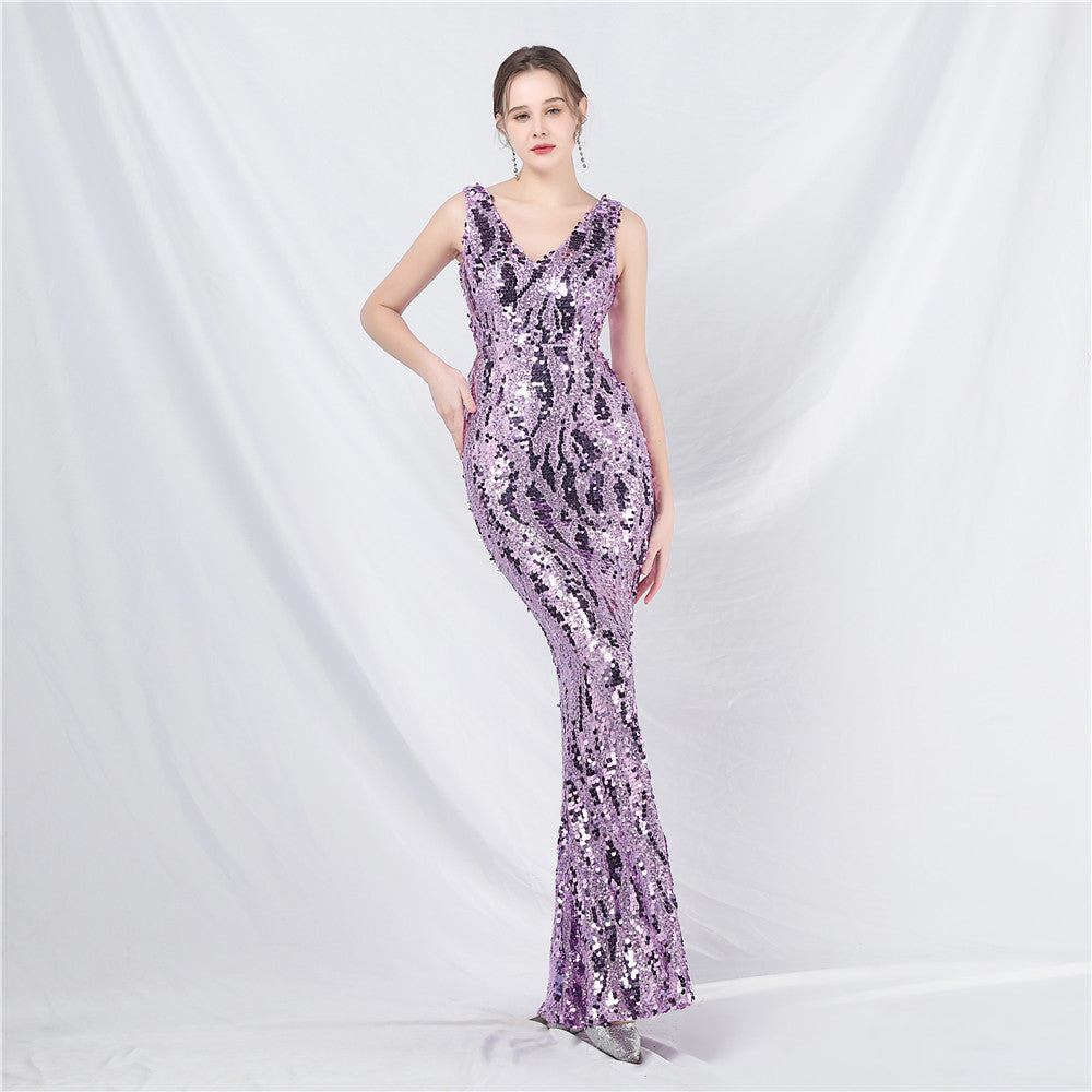 Design Colorful Sequin Long Evening Dress