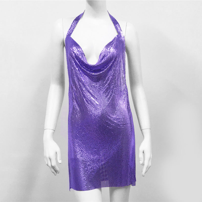 Vêtements pour femmes Robe à sequins en métal Robe sexy de soirée en boîte de nuit Robe sexy à enfiler