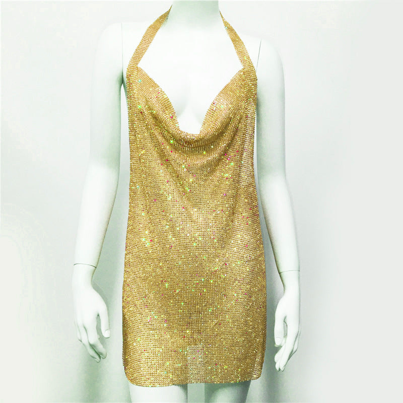 Vêtements pour femmes en métal strass bretelles sexy fête discothèque robe douce et épicée