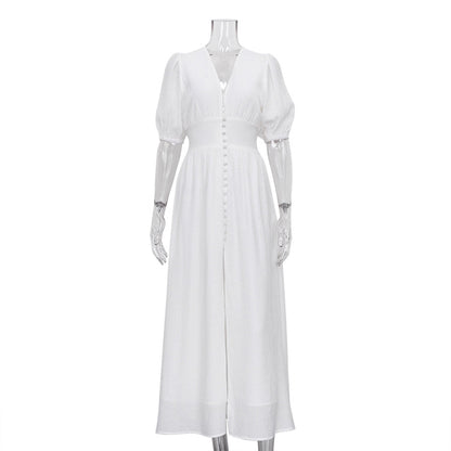 Robe décontractée à manches bouffantes et taille amincissante, robe élégante et ajustée