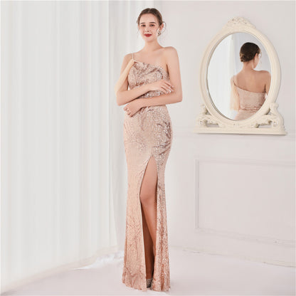 Craft Beaded Sequined Fairy Socialite Gathering Party Evening Dress Sexy Long Toast Dress Bride