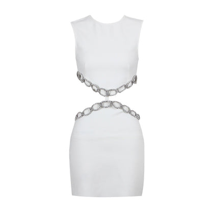 Summer Sexy Hollow Out Cutout Rhinestone Sleeveless Bandage One-Piece Dress Cocktail Party Small Dress