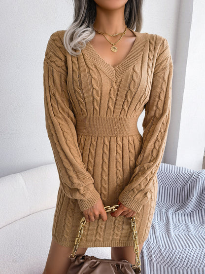 Vestido tubo de lana con cintura controlada para otoño e invierno para mujer