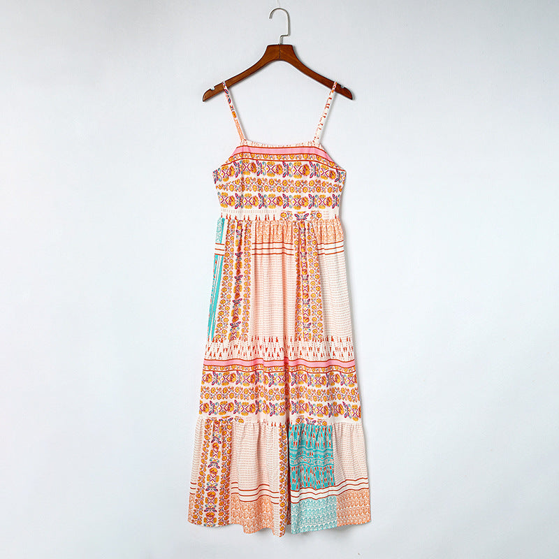 Seaside Beach Vacation Spaghetti Strap Maxi Dress Summer Bohemian Sling Dress