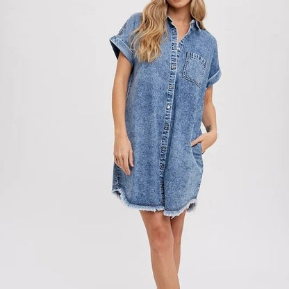 Printemps été femmes lâches Cardigan Denim robe à manches courtes