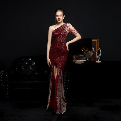 Robe de soirée à paillettes colorées pour femmes, robe de soirée sexy et longue, amincissante, robe de mariée formelle