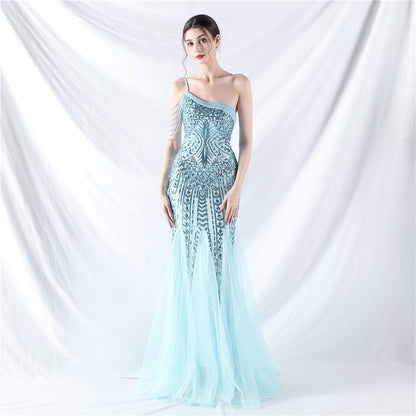 Dress Craft Beading Positioning Floral Sequin Stitching Mesh High-End Evening Dress