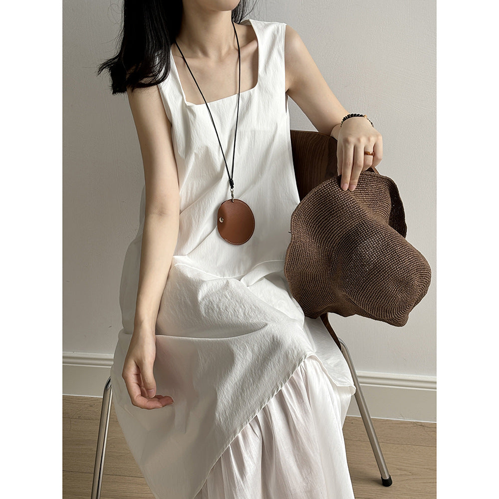 Irregular Asymmetric Hem Stitching Vest Dress Summer Simplicity Casual Long Dress