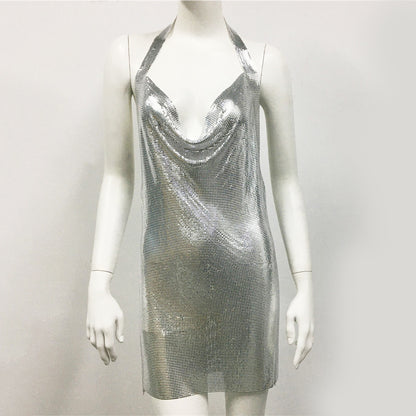 Women Clothing Metal Sequ Dress Sexy Party Nightclub Sexy Slip Dress