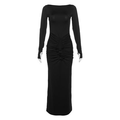 Autumn Winter Women Clothing Long Sleeve Sexy Backless Slim Fit Hip Wrapped Elegant Dress