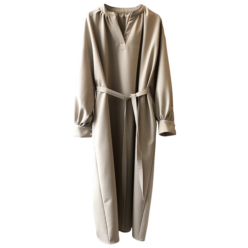 Robe longue à col en V pour femmes, tenue coréenne, ample, élégante, nouée, automne