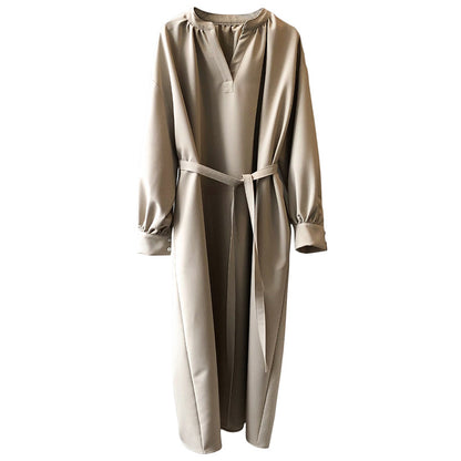 Robe longue à col en V pour femmes, tenue coréenne, ample, élégante, nouée, automne