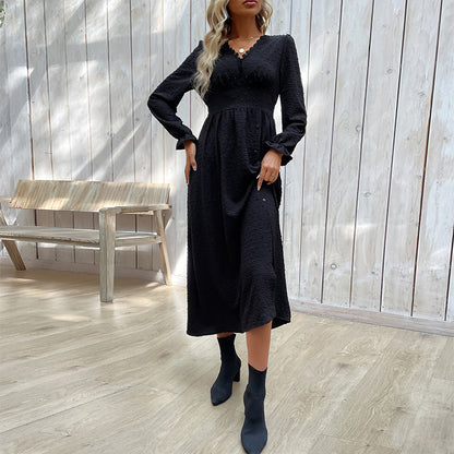 Fall Women Clothing Long Sleeve Black Dress Split Dress