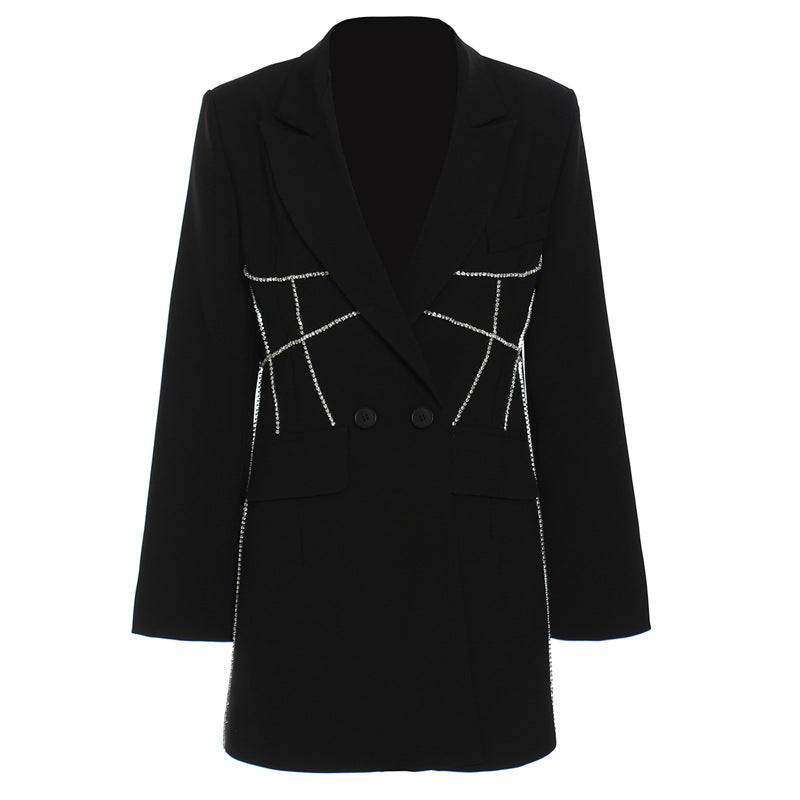 Blazer mi-long personnalisé pour femme, niche, industrie lourde, taille strass, automne hiver