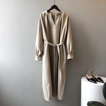 Robe longue à col en V pour femmes, tenue coréenne, ample, élégante, nouée, automne