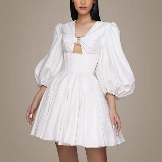 Light Luxury Super Heavy Industry Niche Bubble Sleeve Court Sense Puffy A line Dress Princess Dress